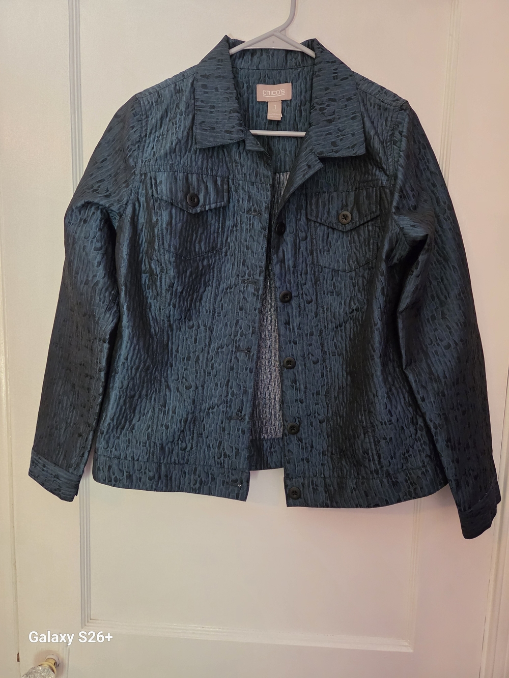 Chico's Textured Teal Button-Front Jean Jacket